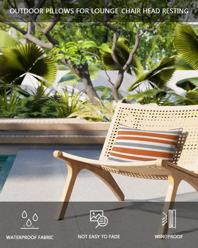 Miniatura 4 de T&H XHome Almohada de exterior para tumbona, diseño geométrico simple de rayas, impermeable, almohada lumbar con correa elástica ajustable