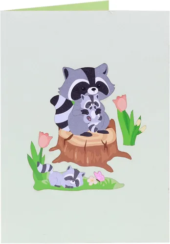 Miniatura 3 de WOWPAPERART Raccoon Family - Tarjeta de felicitación 3D desplegable para todas las ocasiones, amor, cumpleaños, Navidad, buena suerte, día