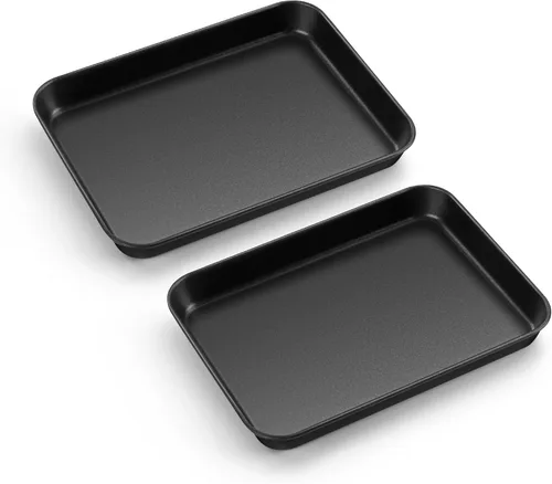 Miniatura 9 de Bandeja para horno tostador E-far, bandeja de 10.5x8x1 pulgadas antiadherente para hornear galletas, bandeja de hornear pequeña de acero al carbono