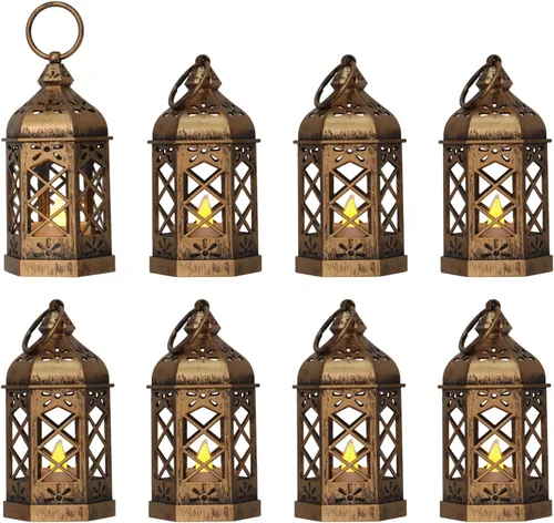 LLQ Mini linterna para centros de mesa, (8 unidades - 5 pulgadas), faroles vintage decorativos, pequeña linterna colgante para decoraciones de