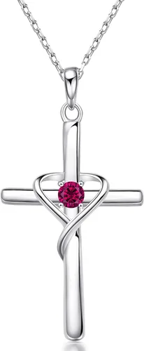 AmorAime - Collar de cruz de plata de ley 925 para mujeres y hombres con circonita cúbica 5A para adolescentes y niñas, regalos para Navidad,