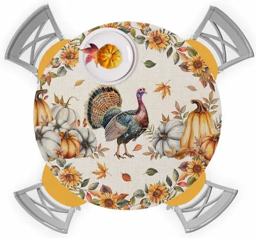 Miniatura 17 de Mantel redondo ajustable con flores silvestres botánicas, manteles elásticos impermeables para interiores y exteriores, mantel elástico para cena