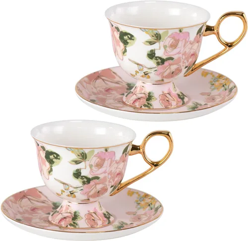 Miniatura 11 de KAMMAK Juego de 2 tazas de té y platillos, tazas de café de porcelana fina, tazas de café expreso apilables, demitasse de cerámica para café