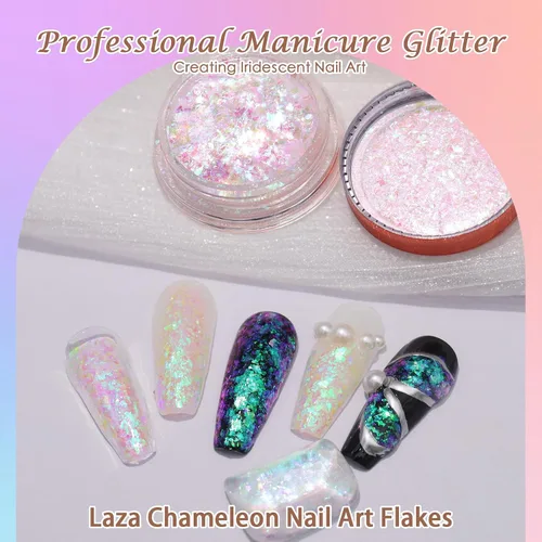 Miniatura 4 de Laza Copos de Camaleón Azul Verde para Uñas, Láminas de Uñas de Ópalo Irregulares, Láminas de Uñas de Confeti Gruesas, Lentejuelas de Cambio