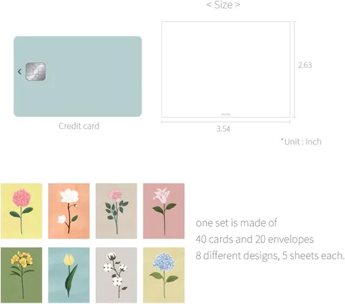 Miniatura 2 de Monolike The Flower - Tarjeta de mensaje, paquete de mezcla de 40 tarjetas y 20 sobres, minitarjetas emocionales y sofisticadas La flor