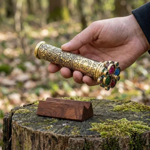 Miniatura 6 de Caleidoscopio de latón lacado con patrón floral grabado a mano, incluye dos ruedas giratorias separadas, un regalo único para mi hijo, nieto, hija.
