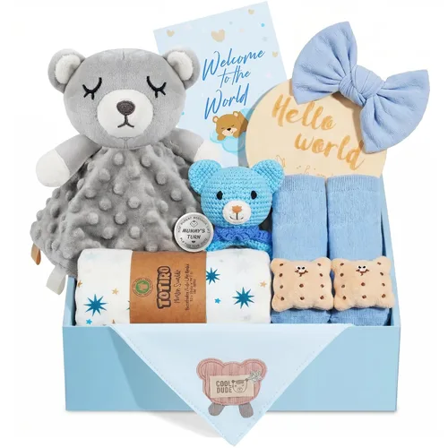 Regalo para bebé recién nacido, 9 piezas de regalos de bebé para niños recién nacidos, cesta de regalo para bebé, regalos de revelación de género,