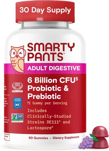 SmartyPants Gomitas probióticas y prebióticas para adultos para la salud digestiva: suplemento para la salud intestinal de 6 mil millones de UFC,