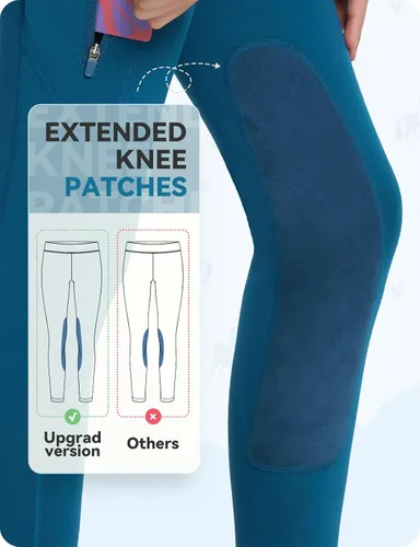 Miniatura 47 de baleaf Pantalones de equitación para niñas, pantalones ecuestres para niños, con parche en la rodilla, bolsillo con cremallera