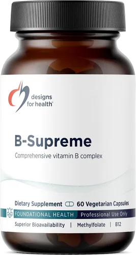 Designs for Health B-Supreme - Complejo de vitamina B con B1, B2, B3, biotina, B6, folato activo (metilfolato), metilo B12 - Incluye TMG + colina -