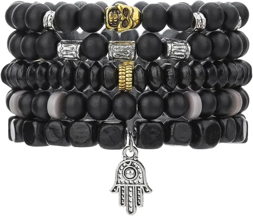 Miniatura 9 de Gothic Bracelet Adjustable Punk Braided Multilayer Grunge Set Beaded Bracelets Emo Metal Cuff Wrap Bracelets Stackable Meaningful Gift