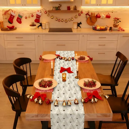 Miniatura 7 de Nialnant Caminos de mesa de Navidad, decoraciones de mesa de invierno de Navidad con bolas de Navidad, flores de nochebuena, camino de mesa