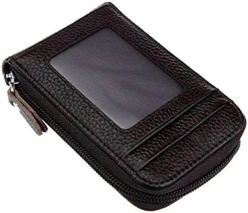 Miniatura 37 de RFID mini organizador de tarjetas de crédito, cuero auténtico, billetera compacta con visor de identificación, S, Negro