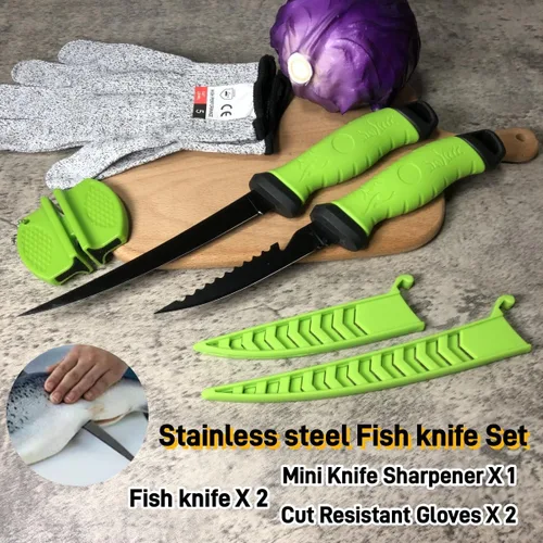Miniatura 7 de Juego de 2 cuchillos de filete, cuchillo de filete de cocina de acero inoxidable de 5 y 7 pulgadas para pescado, equipo de pesca, juego