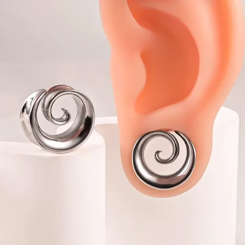Miniatura 4 de 2 ganchos redondos en espiral de moda para lóbulos estirados para túneles de oído, dilatadores, piercing, joyería corporal
