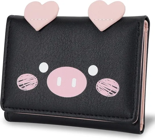 Miniatura 49 de CONISY Lindas carteras para mujer, de cuero con bloqueo RFID, pequeña cartera triple con ventana de identificación para niñas y mujeres