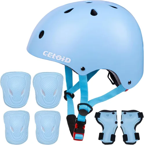 Miniatura 14 de Juego de almohadillas para casco de bicicleta y patineta para niños, equipo de protección para niños pequeños, rodilleras y coderas para niños
