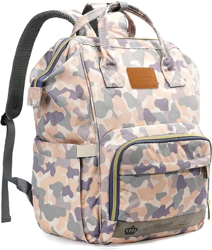 Miniatura 10 de LIMHOO Mochila para pañales para hombres y papá, bolsa de pañales de camuflaje de lona grande impermeable para el cuidado del bebé, Camuflaje