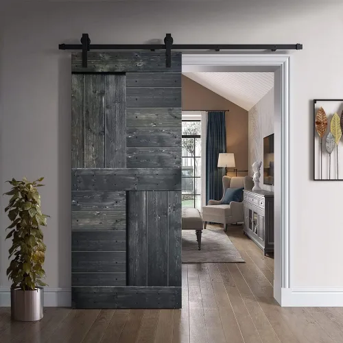 Miniatura 37 de TMS Serie N - Puerta corrediza interior de madera de pino anudada con kit de herrajes deslizantes (32 x 84 pulgadas, blanco)