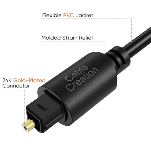 Miniatura 2 de CableCreation Cable de audio óptico, cable de fibra óptica de 3 pies [S/PDIF] con chapado en oro para cine en casa, barra de sonido, TV, PS4, Xbox