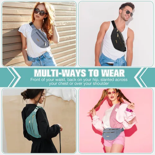 Miniatura 6 de Riñoneras impermeables de 3 piezas para mujeres y hombres con correa ajustable para la cintura para deportes, correr, ejercicio, caminar, viajar