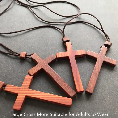 Miniatura 3 de Collares con colgante de cruz de madera natural para niños, niñas, mujeres, hombres, sándalo, hecho a mano, madera, colgante del espejo retrovisor