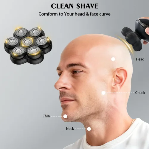 Miniatura 4 de Cabezales de repuesto para afeitadora de cabeza magnética, 7 cuchillas de repuesto compatibles con Freebird Shaver y otras marcas (hmblack7)
