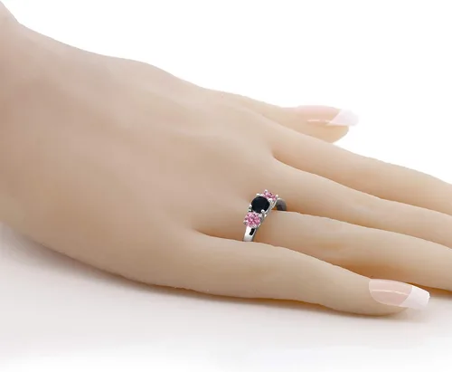 Miniatura 4 de Anillo de plata de ley 925 con diamantes cultivados en laboratorio de ónix negro y rosa de 098 quilates