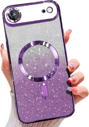 Miniatura 63 de Misscase Funda magnética compatible con iPhone 14 con purpurina y protector de lente de cámara, protección completa, compatible con MagSafe