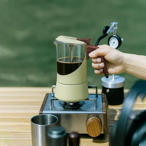 Miniatura 7 de Olla de Moka de Vidrio TWOCE para Estufa y Inducción - Cafetera de Espresso Italiana con Mango de Madera y Diseño a Prueba de Fugas - Incluye Placa