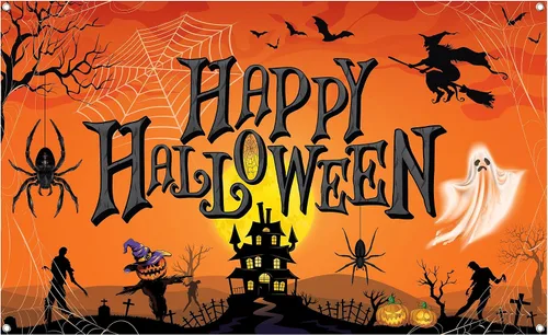 Miniatura 8 de KatchOn Cartel naranja de feliz Halloween, extra grande de 72 x 44 pulgadas, telón de fondo de calabaza para decoraciones de fiesta y fotografía