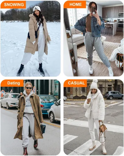 Miniatura 5 de MOUEEY Pantalones deportivos súper cálidos con forro de sherpa para mujer, pantalones deportivos de forro polar con bolsillos con cremallera