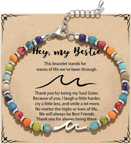 Miniatura 13 de Pulsera de onda/lazo/cruz para mujer, coloridas pulseras de cuentas de piedra natural, regalo único de amistad para mejor amiga, hermana, mejor