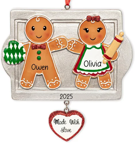 Adorno de Navidad personalizado hecho con pareja de amor 2026 | Familia de 2 de jengibre Decoración para árbol de Navidad | Nuestro primer recuerdo