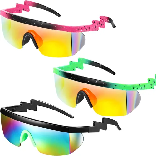 3 pares de gafas de sol retro semi sin montura de los años 80 y 90 con zigzag lentes transparentes de color arcoíris para hombres y mujeres