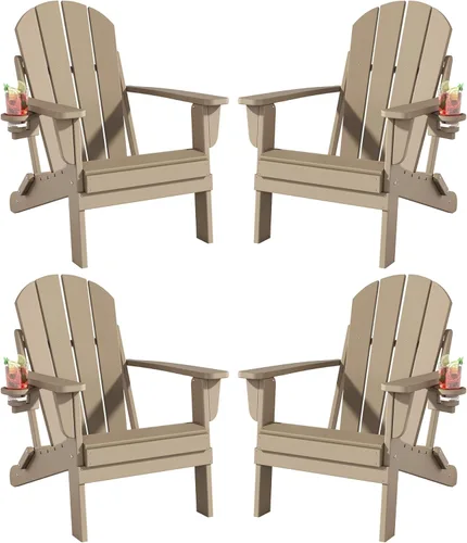 Miniatura 4 de Folding Adirondack Chairs Set, All-Weather Resistant HDPE Sturdy Outside Chairs with Cup Holder and Phone Stand, Lawn Chairs, 80% Pre-Installed Load