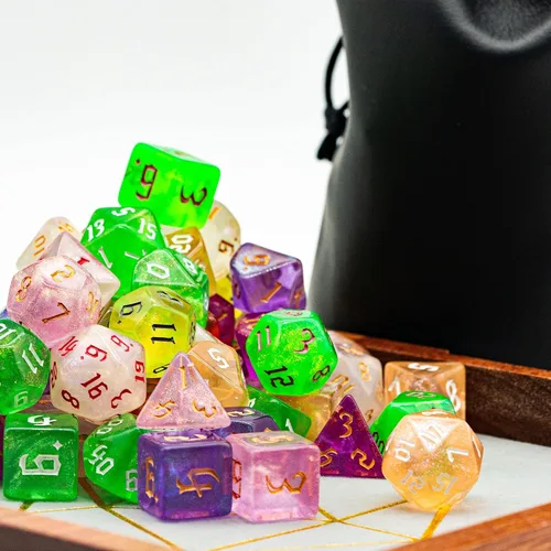 Miniatura 6 de Juego de 10 dados poliédricos DND (70 piezas) con 2 bolsas de cuero, juego de dados D&D para Calabozos y Dragones, juegos de mesa RPG