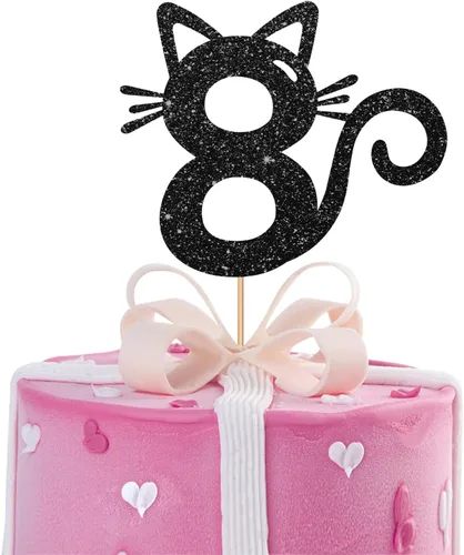 Decoración de pastel de gato ocho, decoración para pastel número 8 para bebé, suministros de fiesta de cumpleaños de gatito, decoración de fiesta de