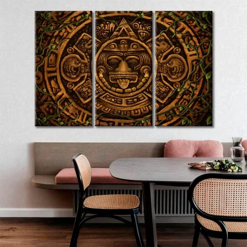 Miniatura 11 de Arte de pared de 3 piezas, pintura en lienzo del Día de los Muertos, Bailarín azteca, impresión sobre lienzo, festival mexicano, obra de arte