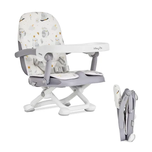 Dream On Me Munch N Go - Asiento elevador para bebés de 6 a 36 meses, alimentación 3 en 1, asiento de piso y mesa, 4 alturas ajustables, diseño Gris