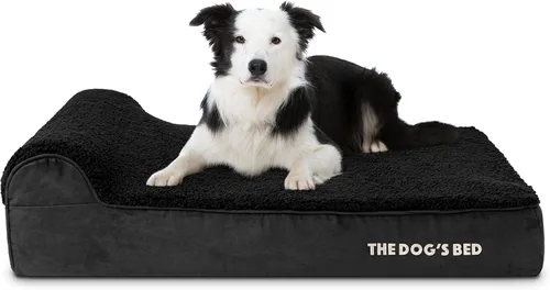 The Dog's Bed - Cama ortopédica de espuma viscoelástica para perros con reposacabezas, superficie relajante, espuma certificada por CertiPUR, tela
