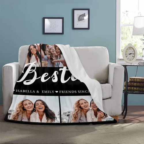 Miniatura 3 de InterestPrint Manta personalizada con fotos para mejor amiga, manta de cama personalizada para amiga, hermana, textos personalizados de fotos