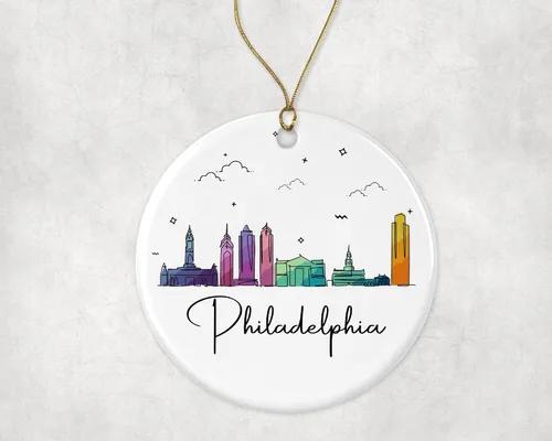 Miniatura 3 de Adorno de la ciudad de Filadelfia, adorno de Navidad de la ciudad de Filadelfia, adorno de Navidad de puntos de referencia, gráfico colorido
