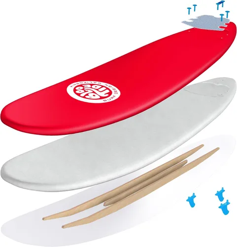 Miniatura 9 de Bloo Tide Tabla de surf de 8 pies con parte superior suave roja con diseño de Wavizm azul gráfico inferior