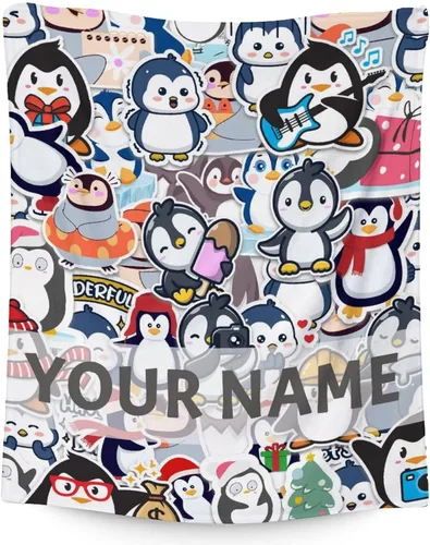 Miniatura 10 de Manta de pingüino para regalar – Manta de 30 x 40 pulgadas para adultos y niños, mantas negras de felpa suave para sofá, oficina