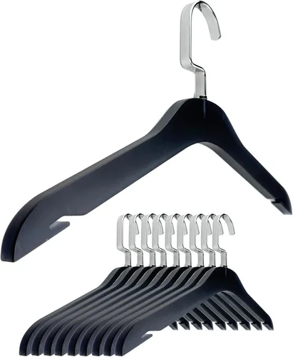 Designstyles - Perchas de acrílico transparente, paquete de 10 organizadores de armario elegantes y resistentes con ganchos de acero cromados, Negro