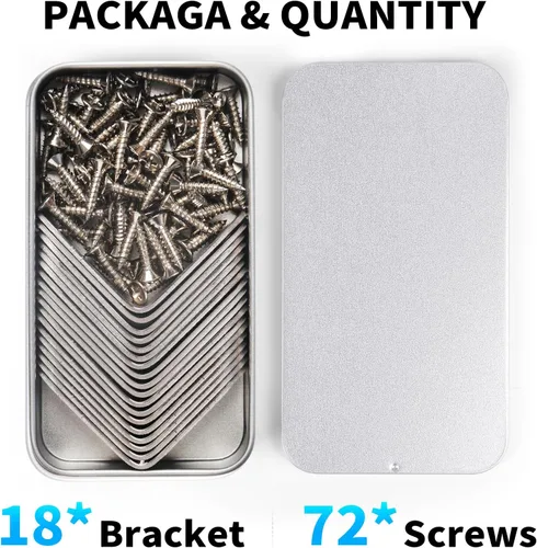Miniatura 2 de FATLODA 18 piezas de soportes en L y soportes de esquina, soportes de ángulo recto de acero inoxidable para estanterías y muebles con 72 tornillos