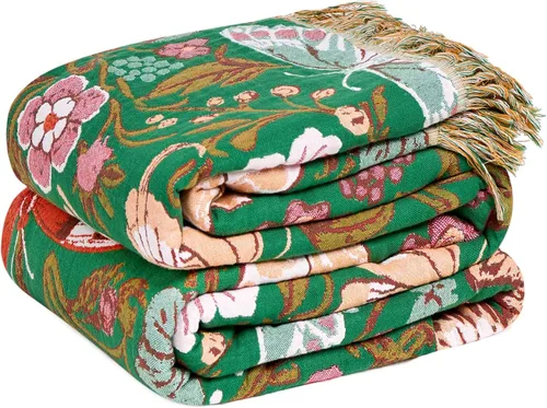 Miniatura 19 de Cobija para cama de estilo bohemio, 100 % algodón, ultra suave, edredón rústico, cobija de otoño, estampado floral, cobija grande rústica para sofá