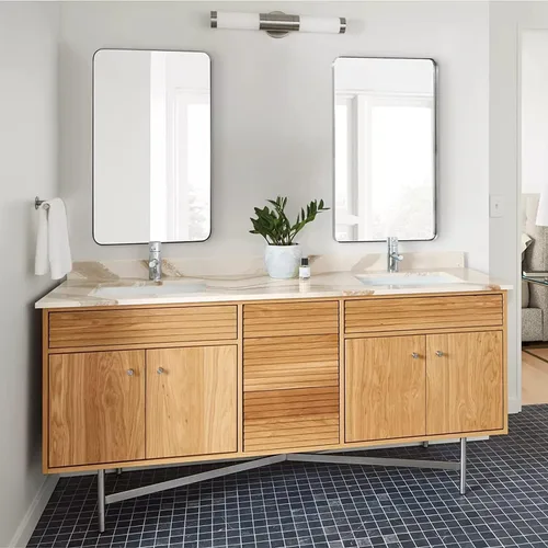Miniatura 8 de ANDY STAR Espejo de baño cromado de 30 x 48 pulgadas, espejo de pared grande para baño, espejo rectangular redondeado en marco de metal de acero