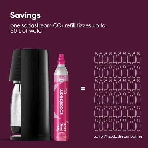 Miniatura 9 de SodaStream - Terra Fabricante de Agua con Gas PAQUETE DE VALOR Sistema de CO2 CQC Incluye 2 cilindros de CO2, 3 botellas aptas para Negro